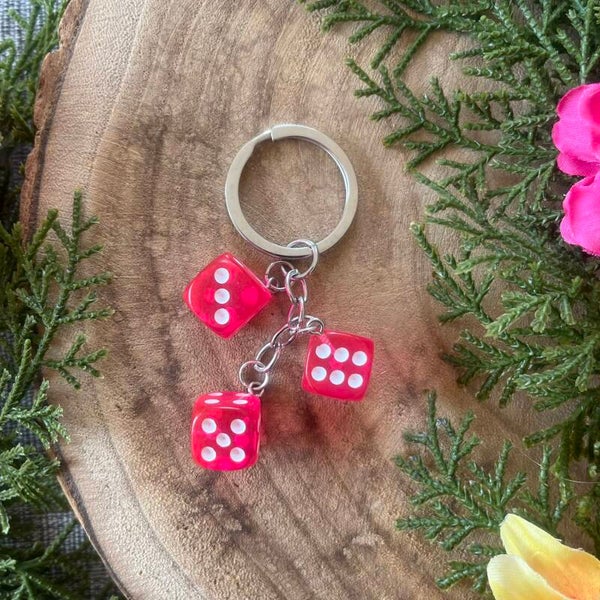 Sleutelhanger Dobbelsteen - Donker Roze Transparant