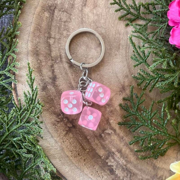 Sleutelhanger Dobbelsteen - Roze Transparant