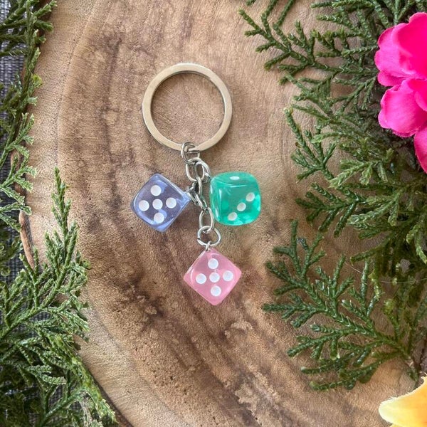 Sleutelhanger Dobbelsteen - Groen-Blauw-Roze - Transparant