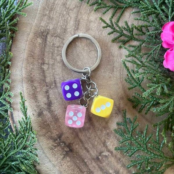 Sleutelhanger Dobbelsteen - Paars-Geel-Roze