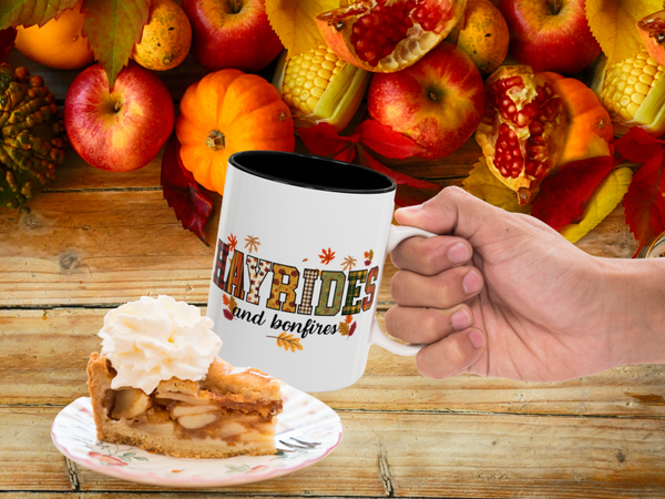 The Perfect Autumn Mug: "Hayrides and Bonfires" Two-Tone Ceramic Mug