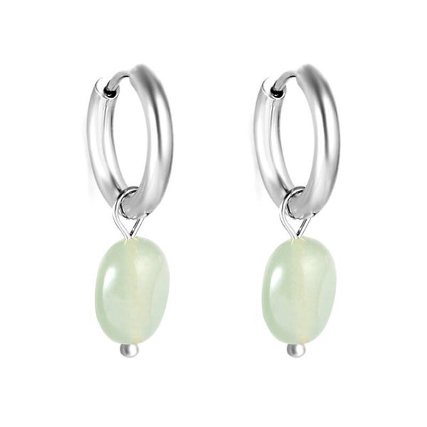 Oorringen zilver met groen detail