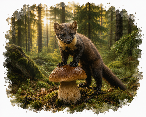 Motiv Marder auf Pilz