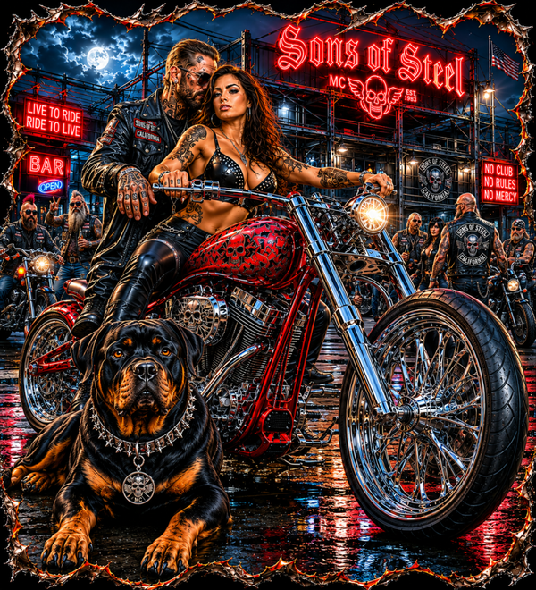 Motiv Biker Frau und Mann Rot