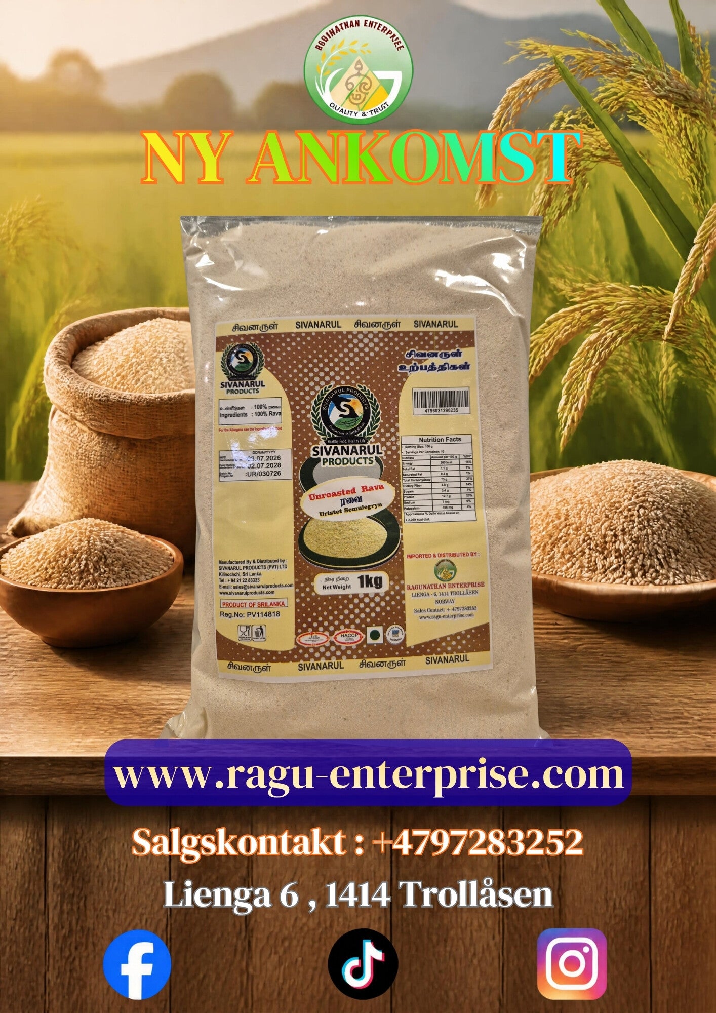 Unroasted Rava 1kg x 20