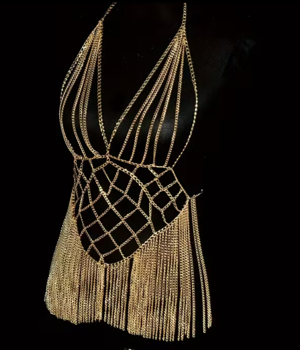 Elegant Golden-Tone Fringe Lingerie One piece