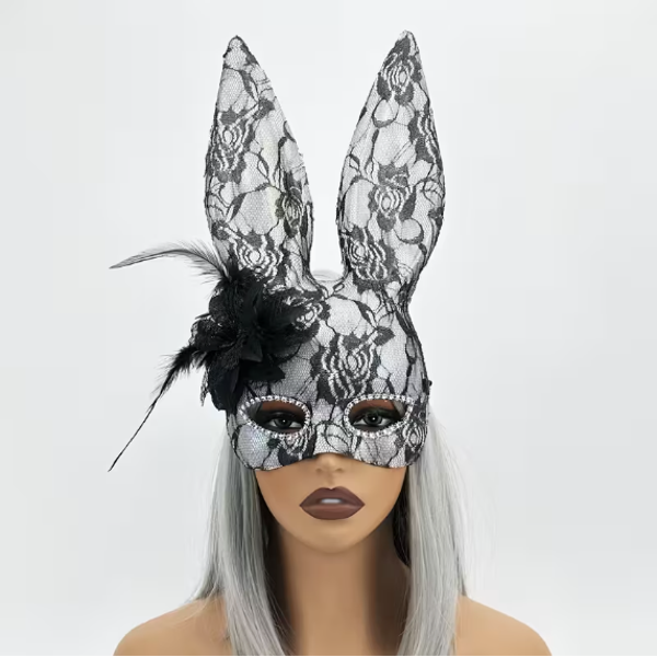 1pc - Sexy Lace Rabbit Mask with Flowers