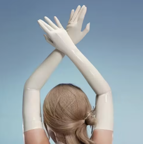A Pair of Sexy Latex White Long Tube Gloves
