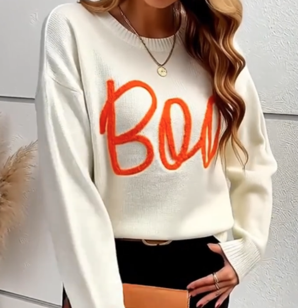 Soft Women's Halloween "Boo" Letter Sweater