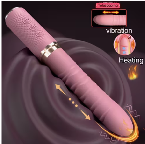 1pc Pink Dual Motor Realistic Thrusting Dildo Vibrator With Heating