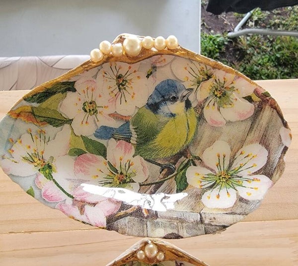 Trinket Dish Eurasian Blue Tit Spring Blossoms