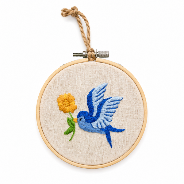 Borduur mini hanger – Vogel met bloem