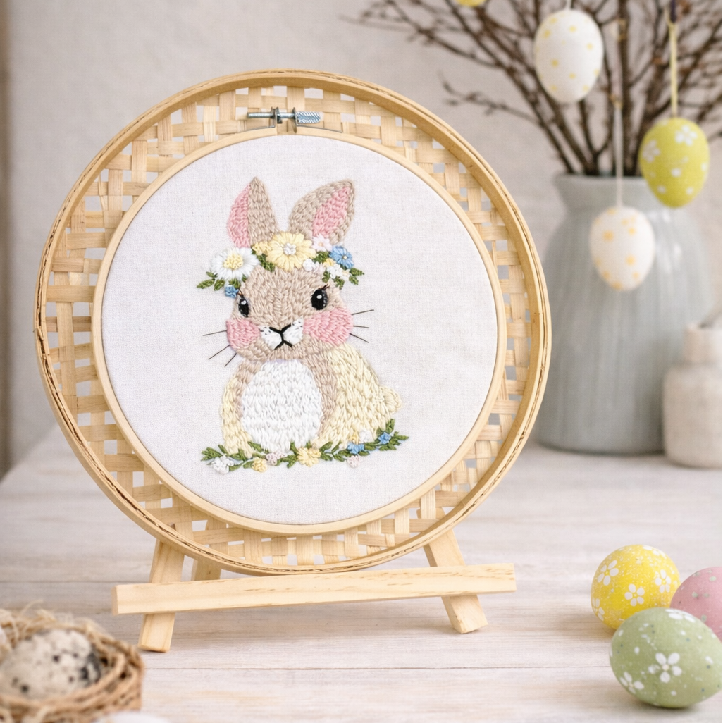 Handgemaakt borduurwerk konijntje