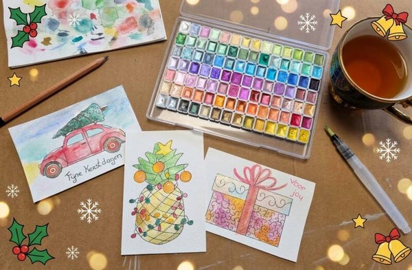 Maak je eigen (kerst)  aquarel kaartjes