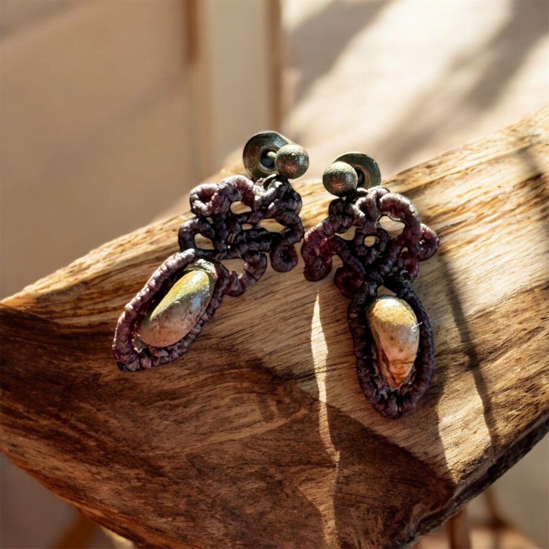 Oorbellen natuursteen groen/bruin