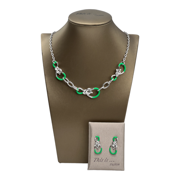 Ketting en Oorbellen groen zilver