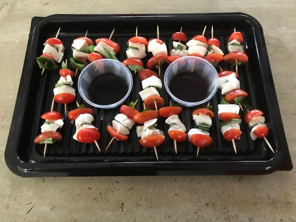 Mozzarella tomato & basil skewer with balsamic (vegetarian)x