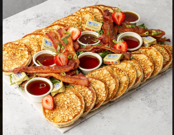 Pancake Platter with Bacon and Maple Syrup - 22 Pancakes