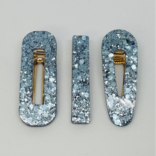 x3 barrettes bleues pailletées