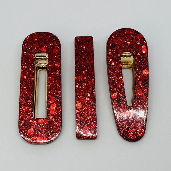 x3 barrettes rouges pailletées