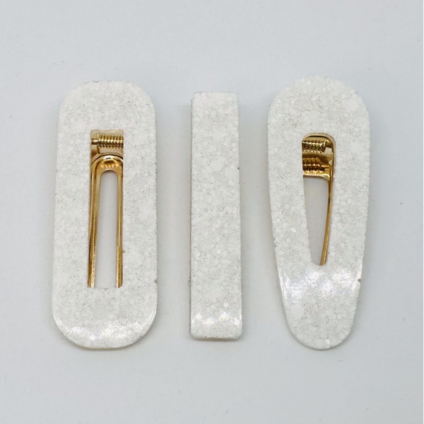 x3 barrettes blanches pailletées
