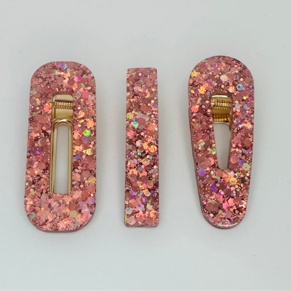 x3 barrettes roses pailletées