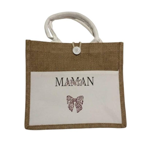 SAC EN JUTE PERSONNALISE MAMAN D'AMOUR