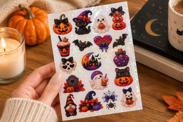 15 stickers Halloween holographiques