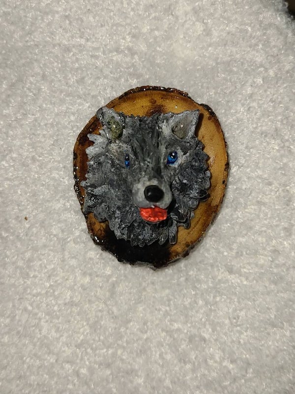 Magnet tête de loup gris & yeux bleus