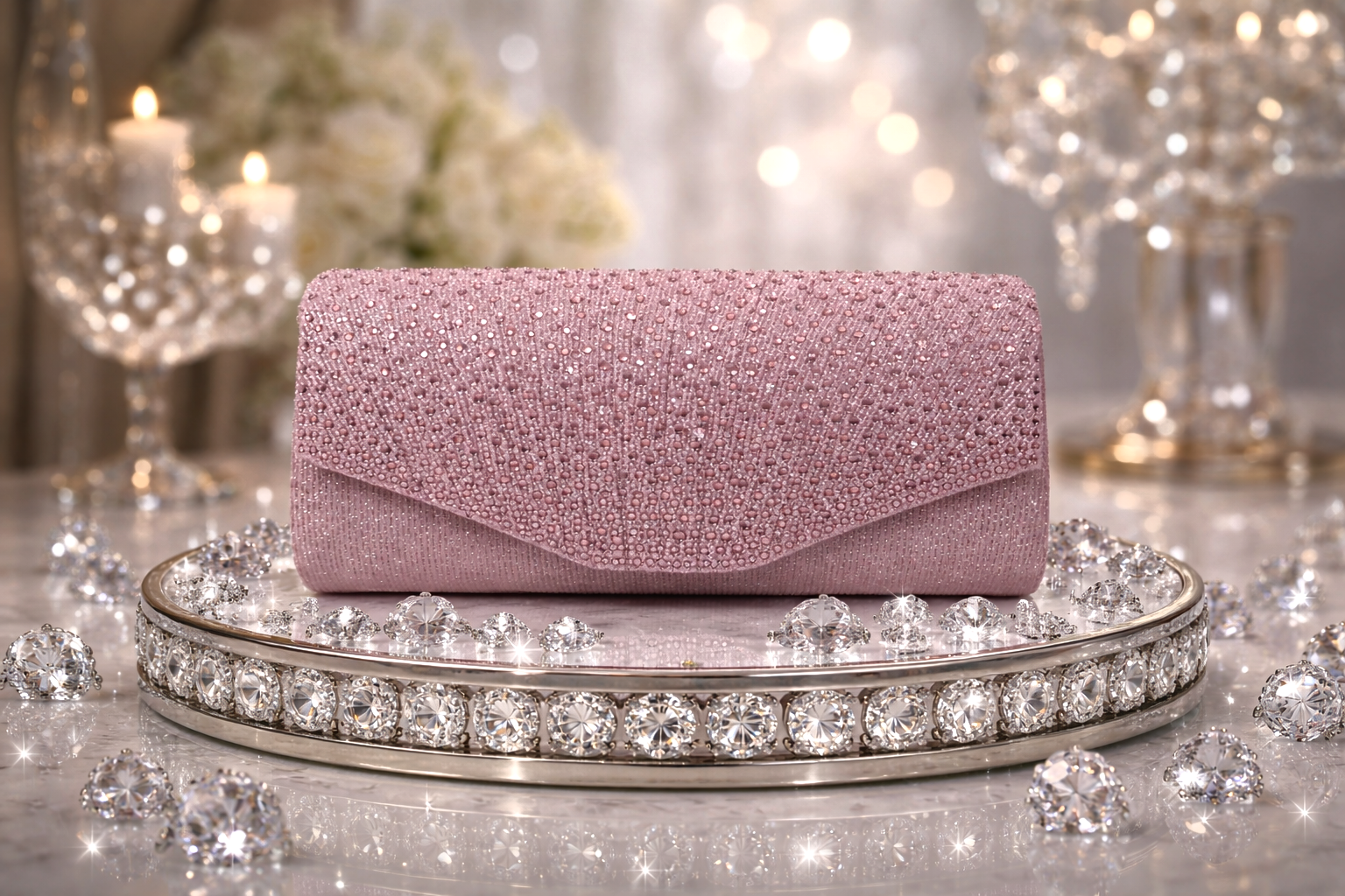 Verfijnde Roze Glitterclutch