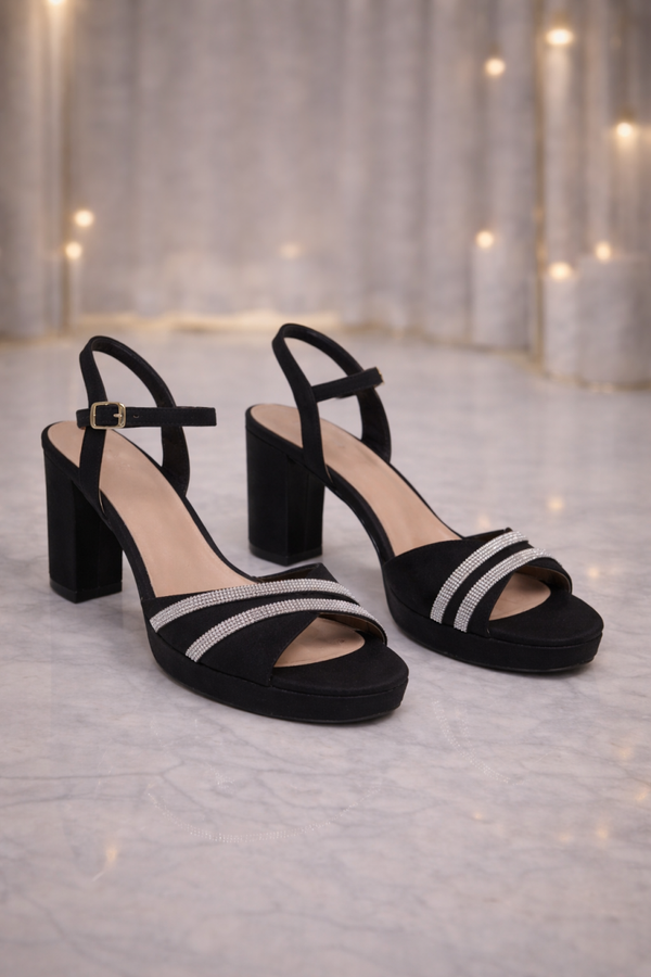 Plateau Sandalen met Blokhak en Strassbandjes