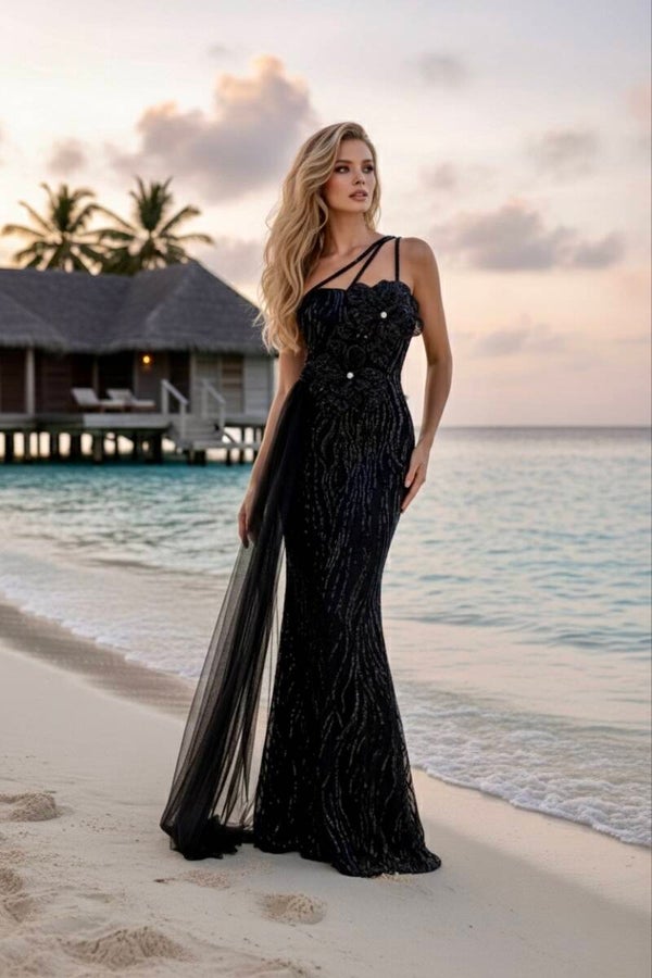 Midnight Bloom – Luxe Zwarte Avondjurk