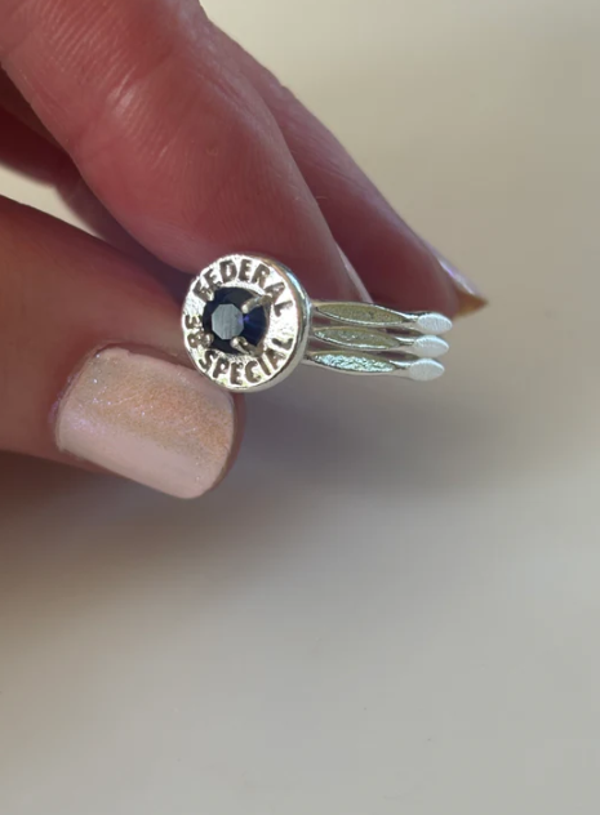 Western Edge Federal .38 Special Ring - Sterling Silver Blue Topaz Size U