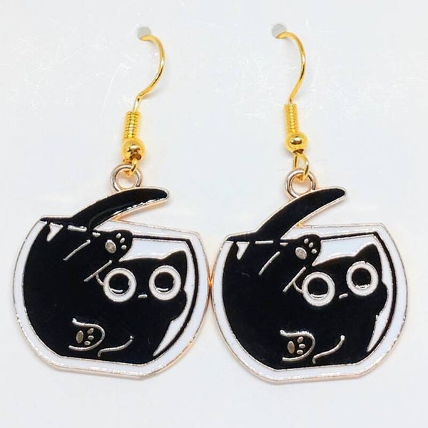 Black cat dangle earrings