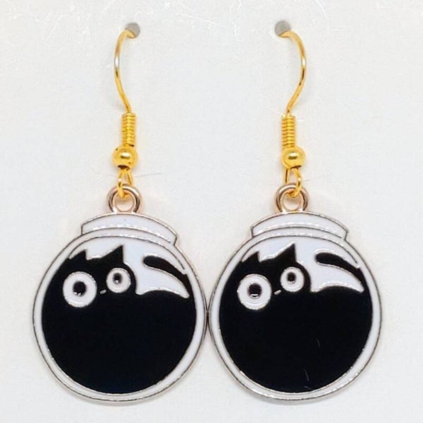 Black cat dangle earrings