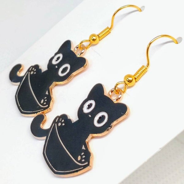 Black cat dangle earrings