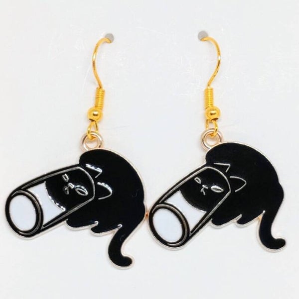 Black cat dangle earrings