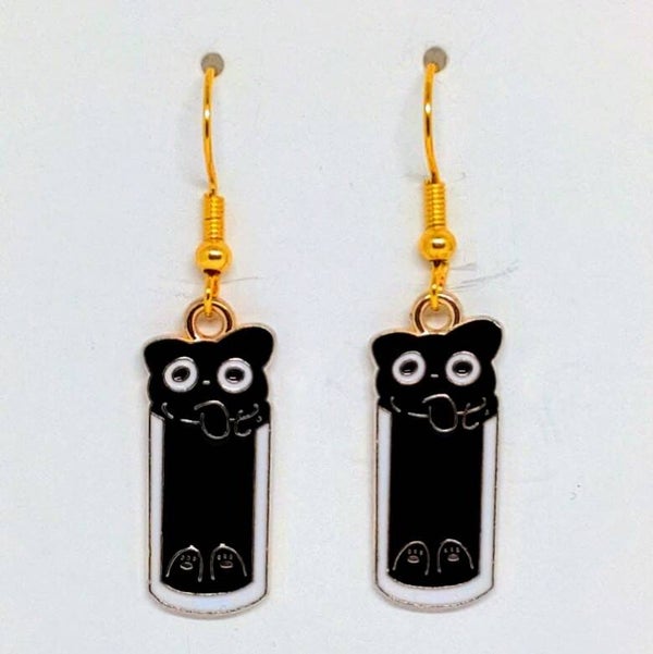 Black cat dangle earrings