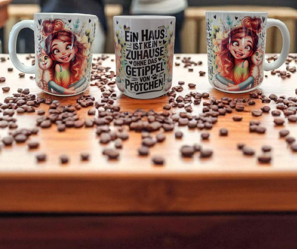Tasse mit Mädchen/Katzen Motiv