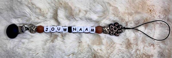 Gepersonaliseerd Speenkoord - Panterprint met Dierenpootje & Clip naar Keuze