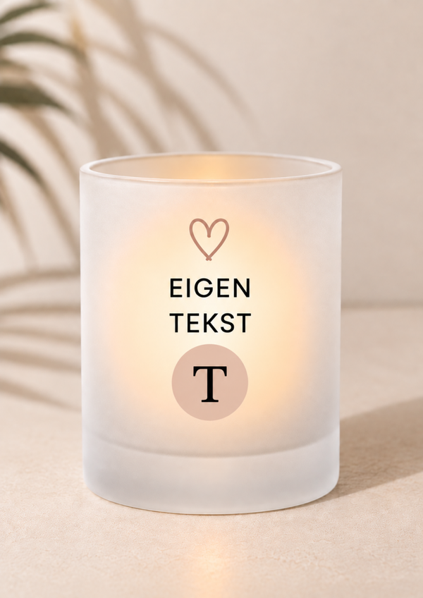 Waxinelichthouder van Mat Glas met Eigen Tekst