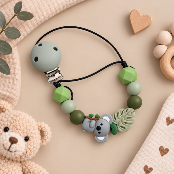 Siliconen Speenkoord Koala & Monstera - Forest Green Mix