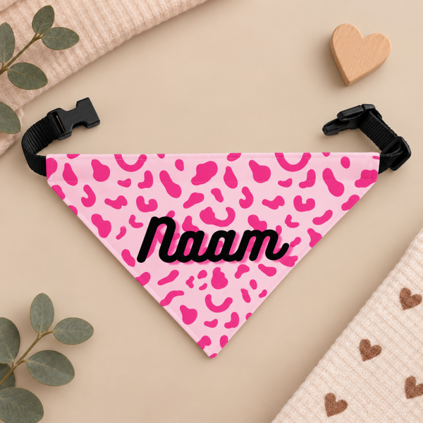 Honden Sjaal Met Naam Roze Pantherprint