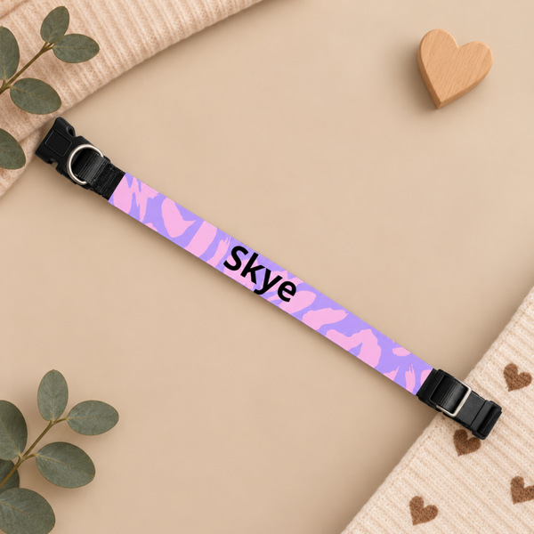 Halsband voor Kleine Honden met Roze Print- Verstelbaar 29-46cm, 2cm Breed- Personaliseerbaar met Naam - Geschikt voor Teefjes