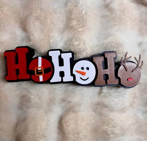3D "HO HO HO" Kerstdecoratie – Santa, Sneeuwpop & Rendier. (24cm)