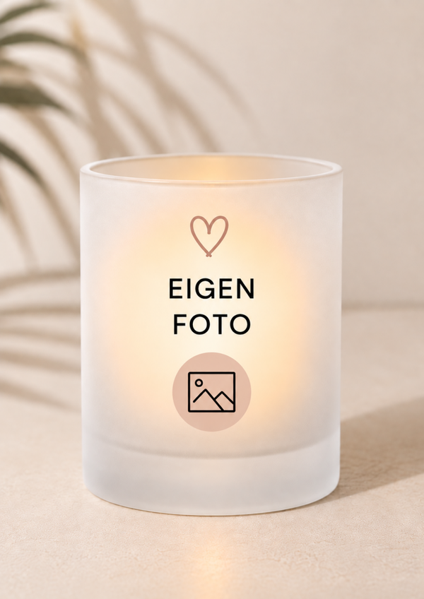 Unieke Waxinelichthouder met Mat Glas en Persoonlijke Foto
