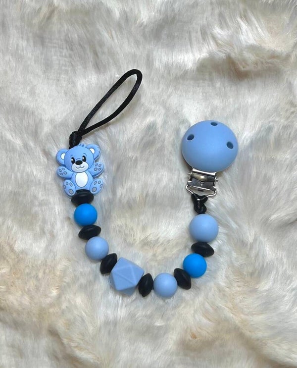Siliconen Speenkoord Blue Bear - Sky Blue & Black Mix