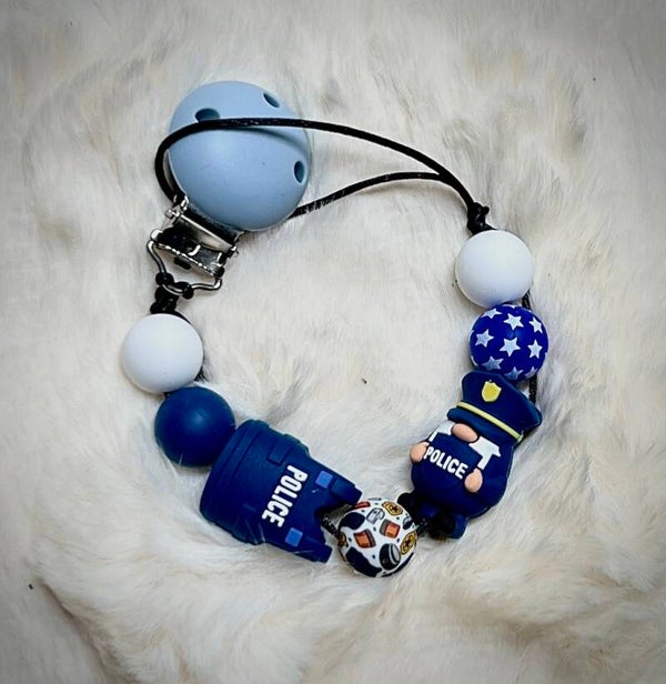 Siliconen Speenkoord Politie en Sterren - Navy Blue Mix