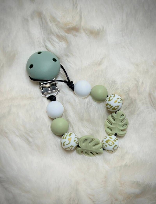 Siliconen Speenkoord Sage Green & Leopard - Wild Leaves Mix