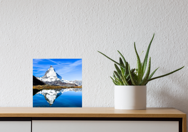 Keramische Tegel 15x15 cm met Alpenlandschap: Bergen Onder de Sneeuw en Meer
